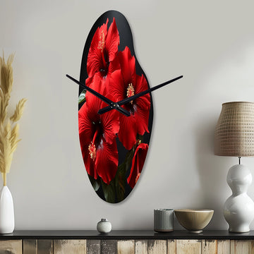 Tropical Radiance Red Hibiscus  II - Asymmetric Metal Wall Clock